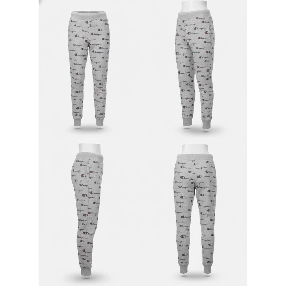 Champion Reverse Weave Gray All Over Logo Print Joggers Mens Medium 1763